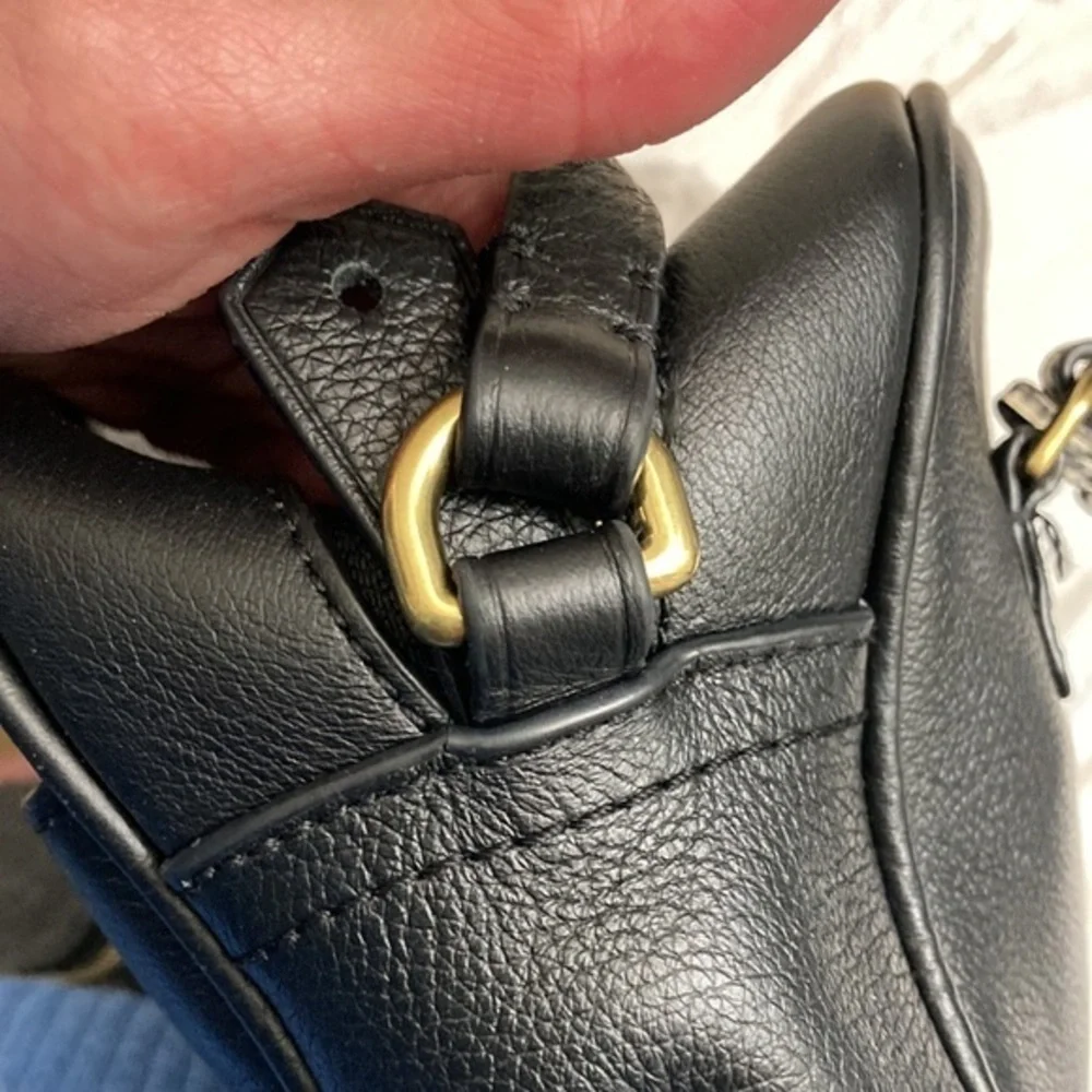 J Crew black leather signet crossbody bag lock key